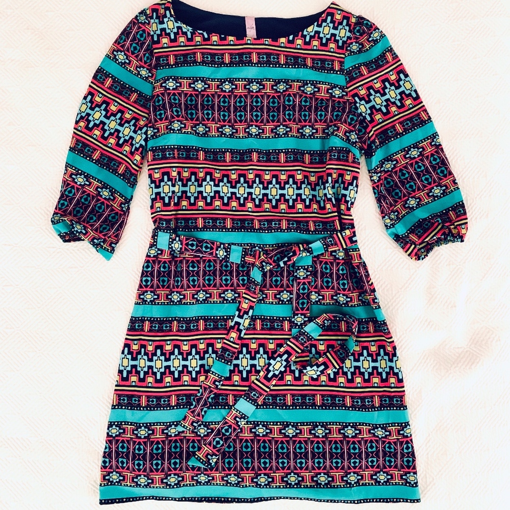 Aztec Print Dress with Tie Waist